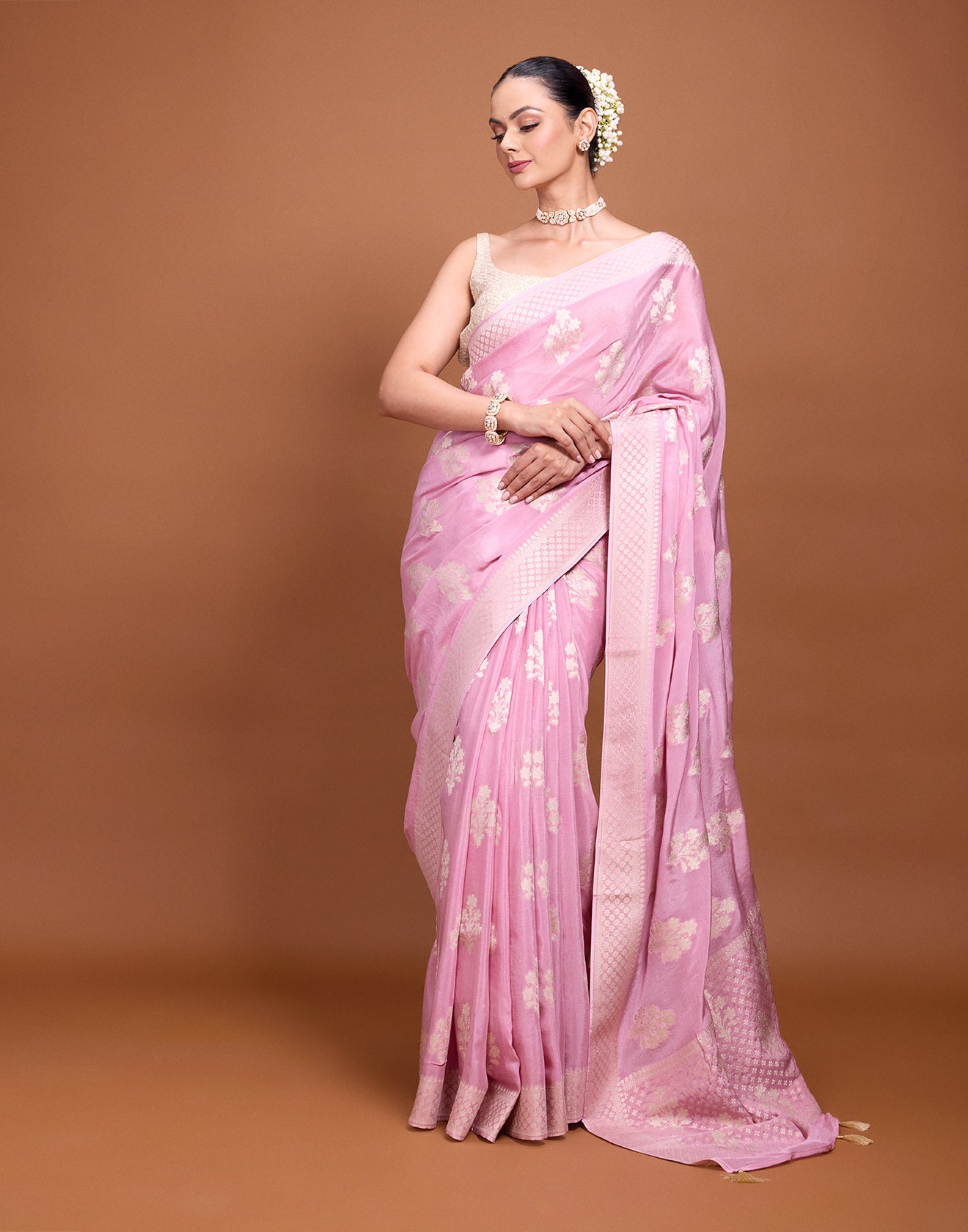 Misty Lavender Blended Chiffon Festive Saree