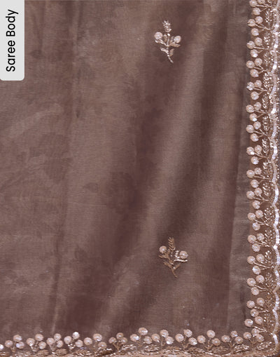 Mocha Brown Embellished Organza Saree