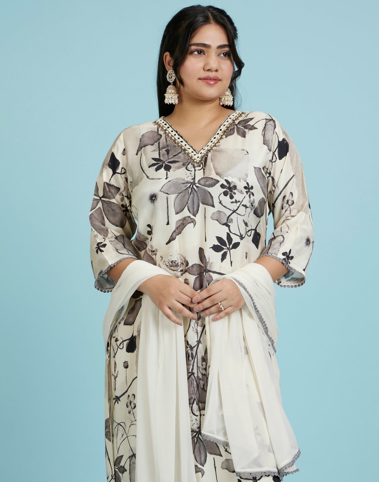 Monochromatic Gardenia Printed Kurta Set