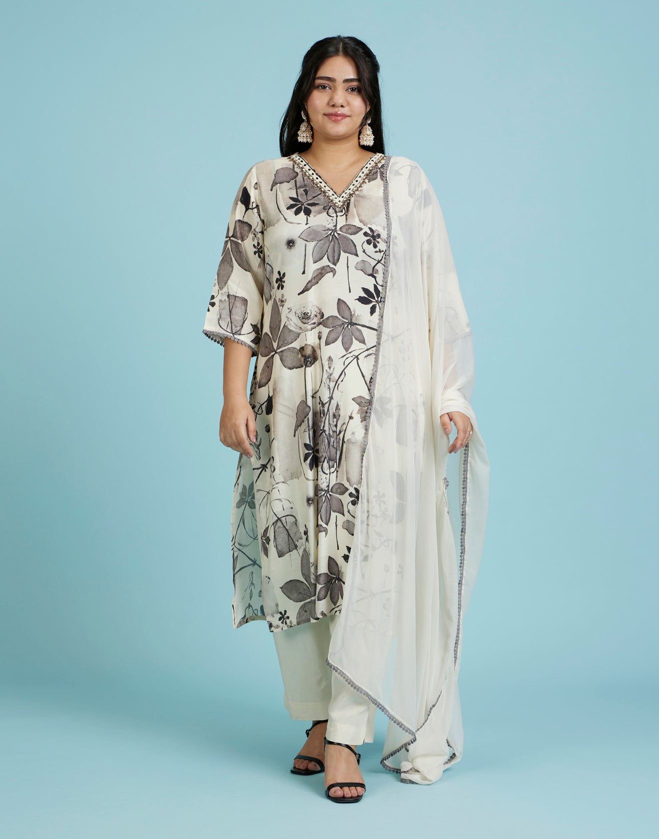 Monochromatic Gardenia Printed Kurta Set