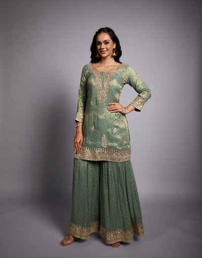 Moss Green Zardosi Embroidered Festive Set