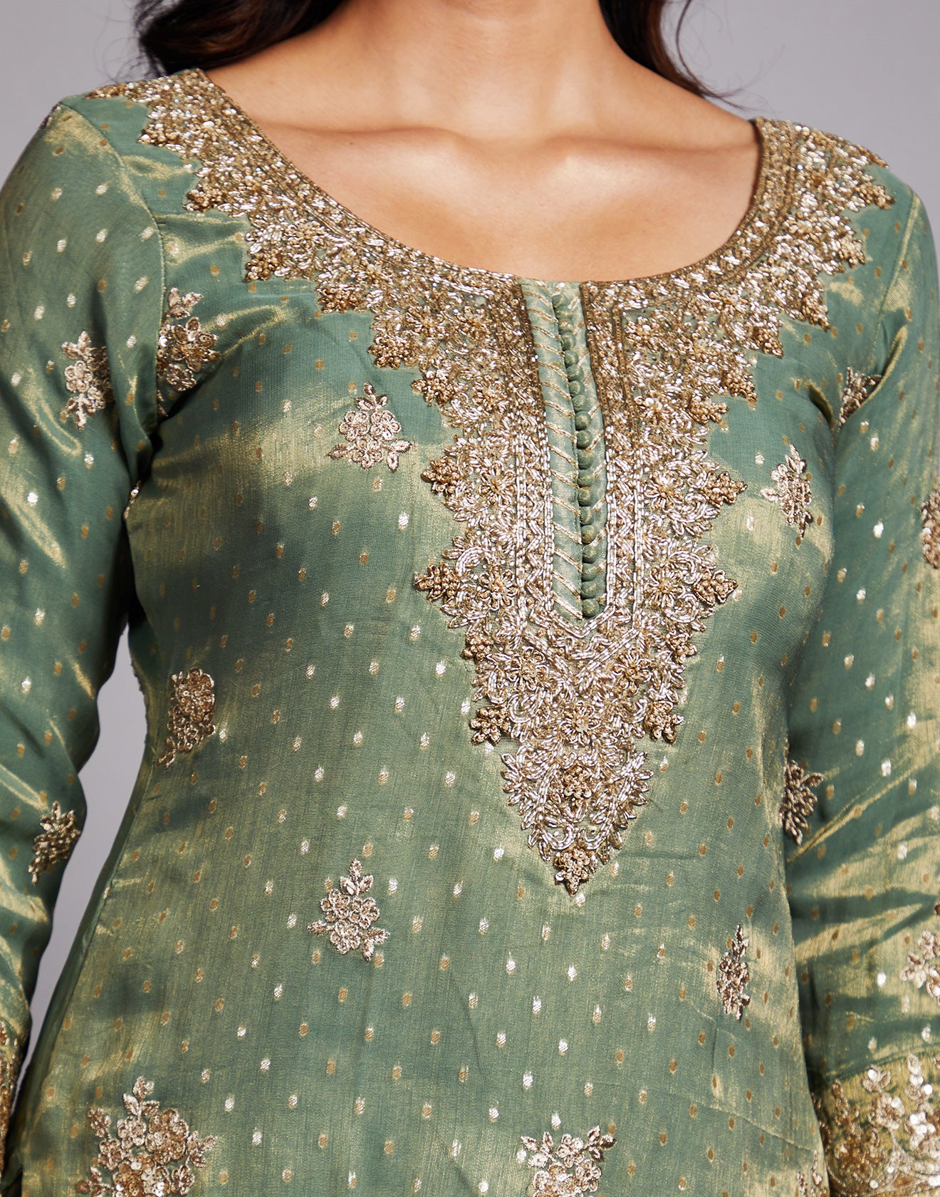 Moss Green Zardosi Embroidered Festive Set