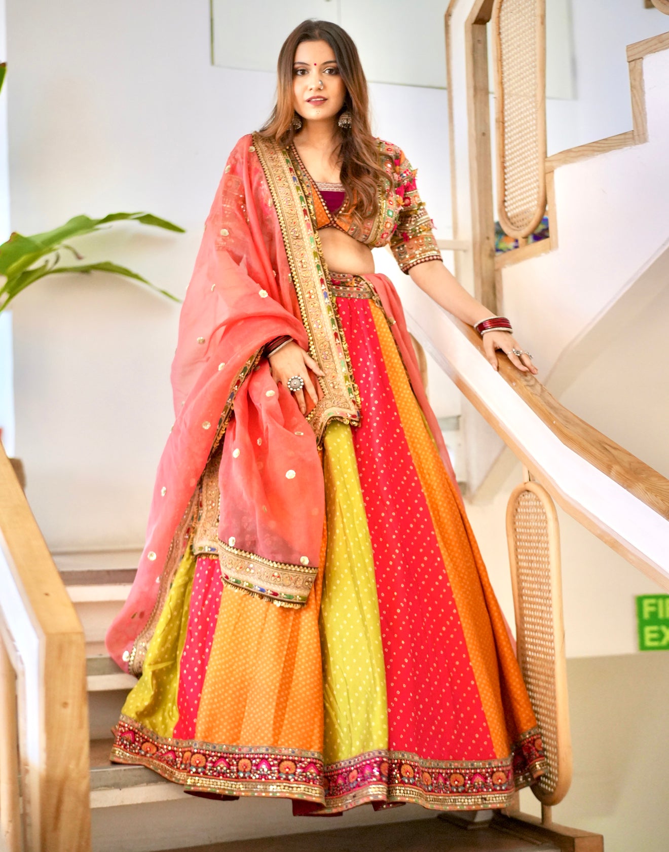 Multicolor Bandhej Silk Lehenga Set