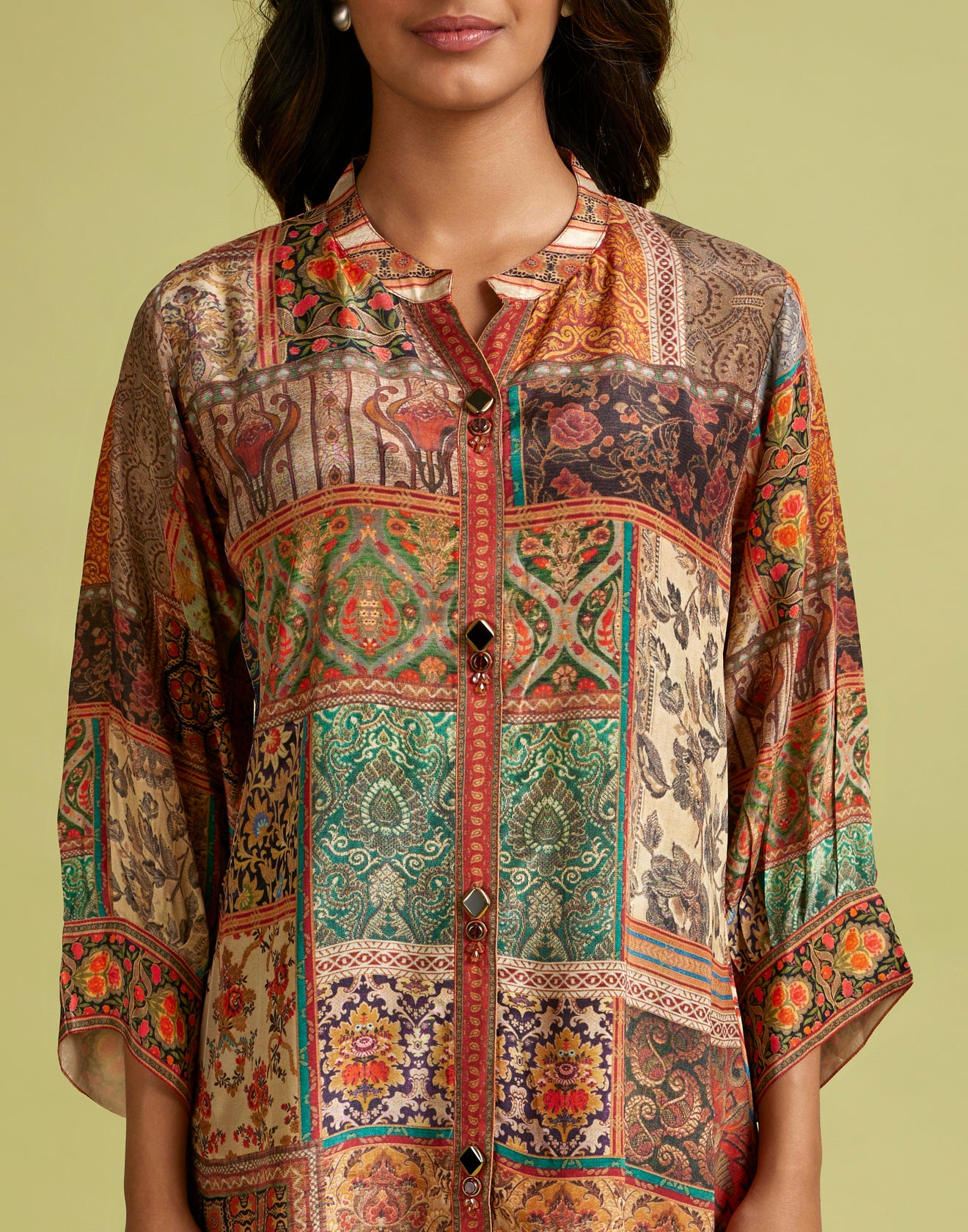 Multicolor Ethnic Printed Crepe Tunic Top