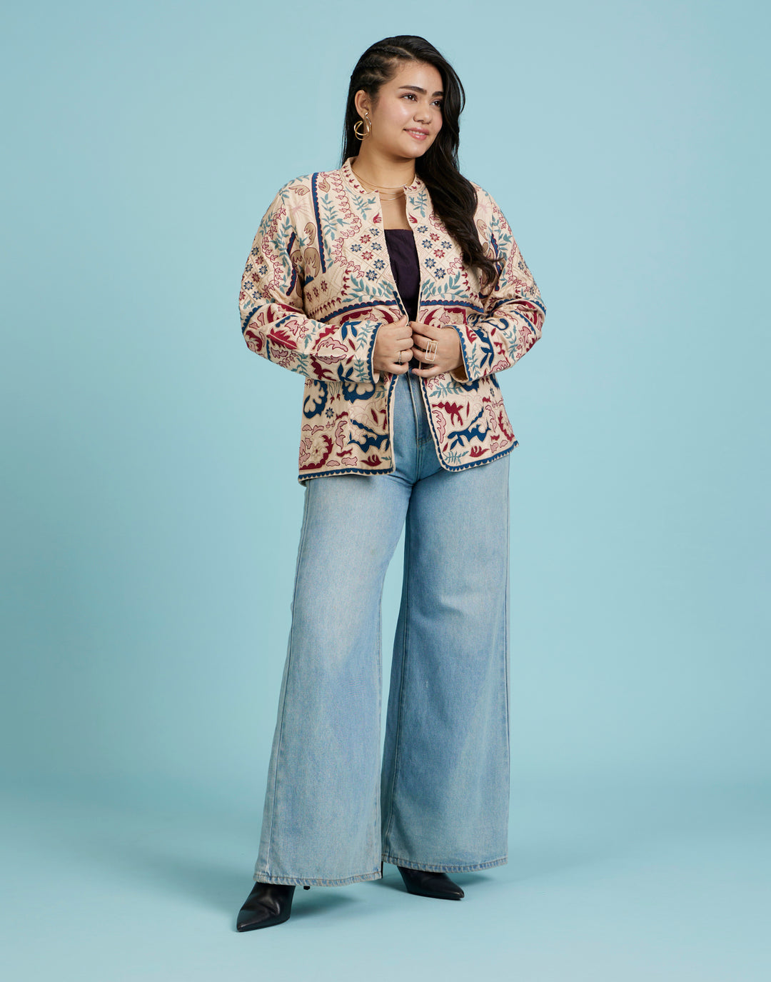 Buy the vibrant Multicolor Kashida Embroidered Ethnic Jacket