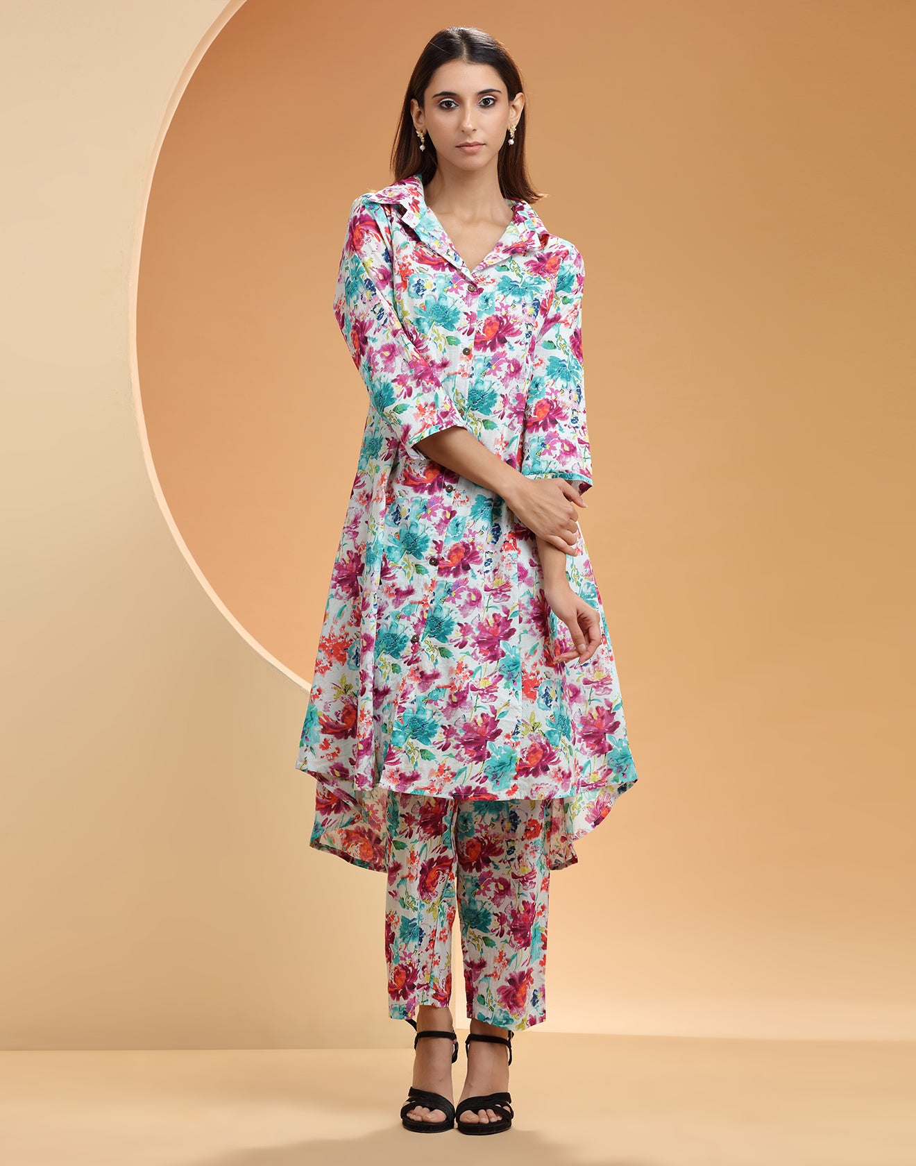 Multicolor On White Floral Printed Kurta Set