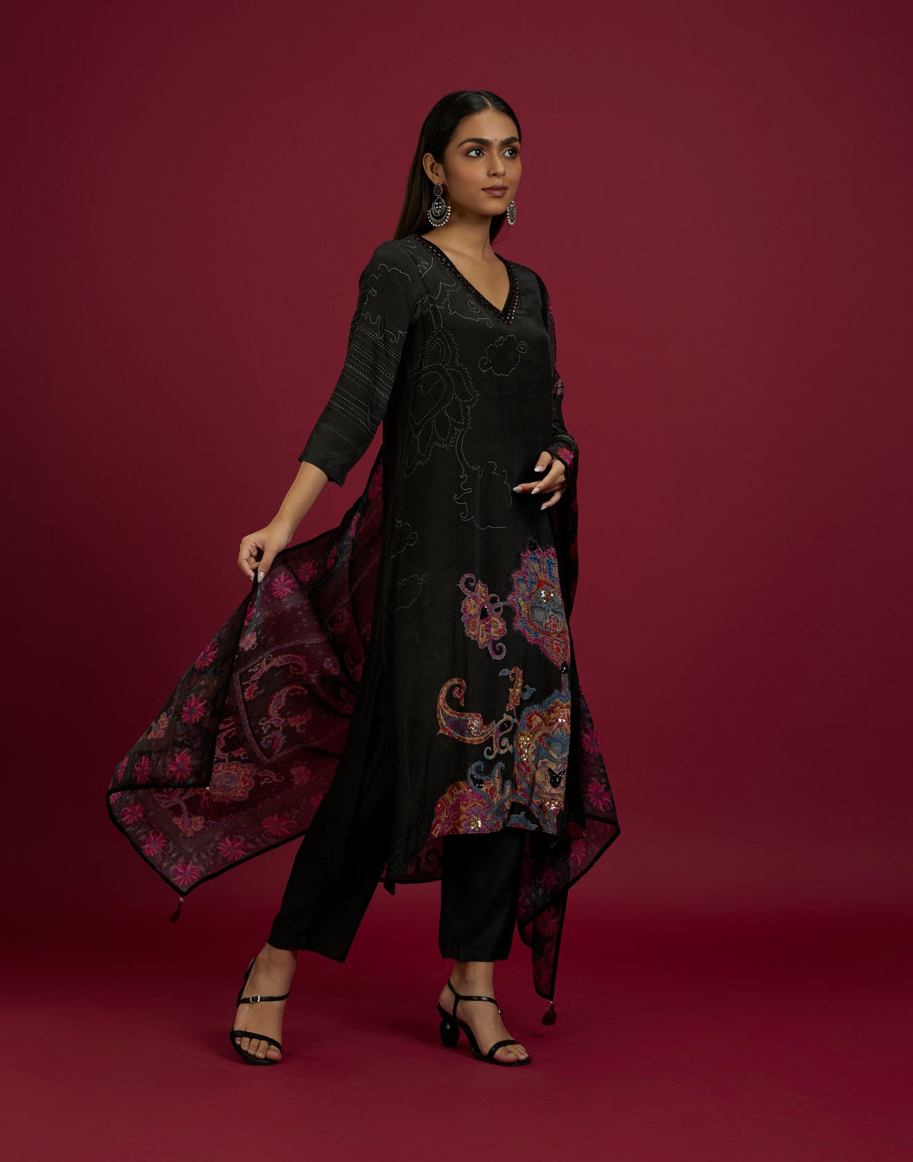 Multicolor Printed High-Low Hem Kurta Set