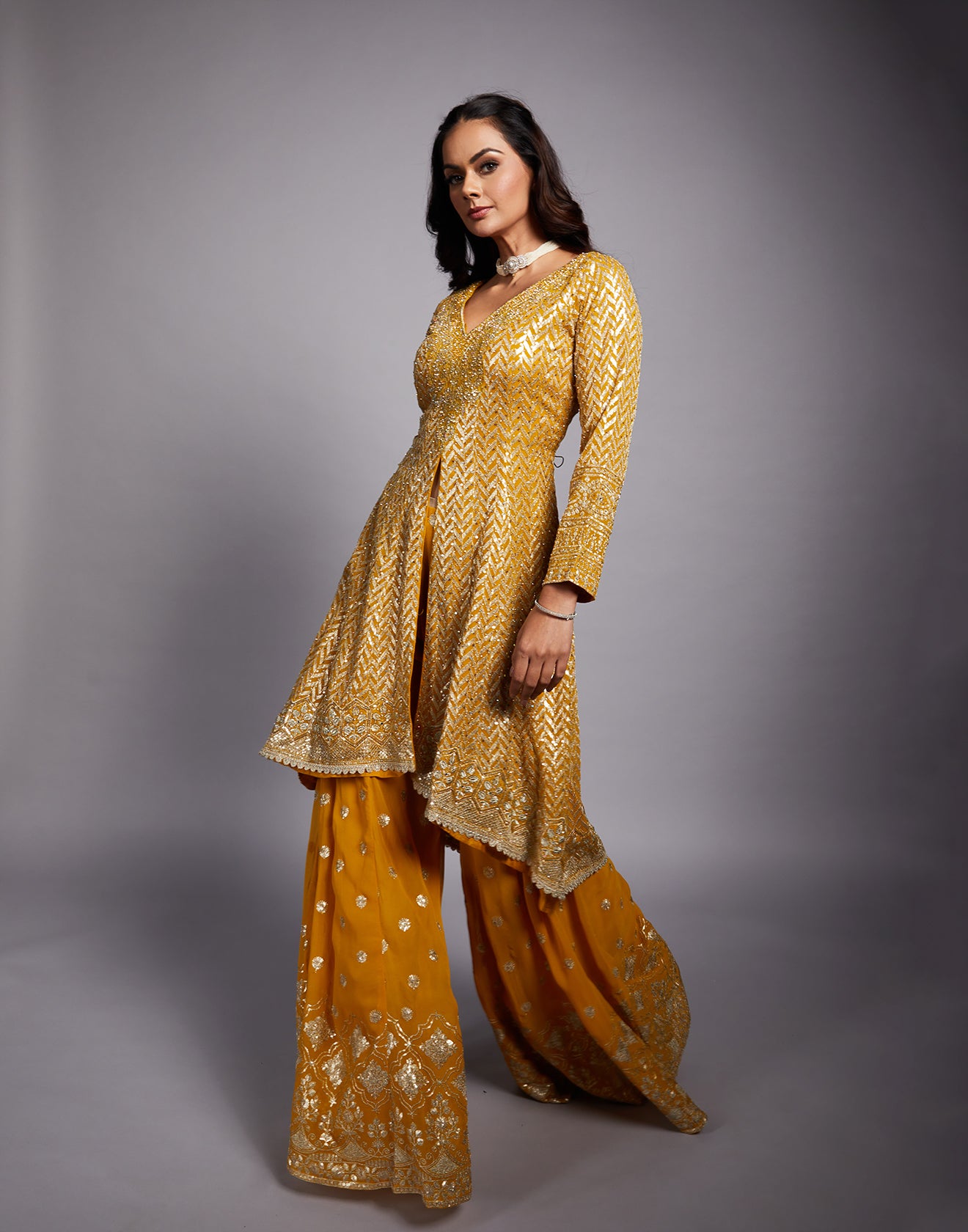 Mustard Yellow Embellished Salwar Suit Set