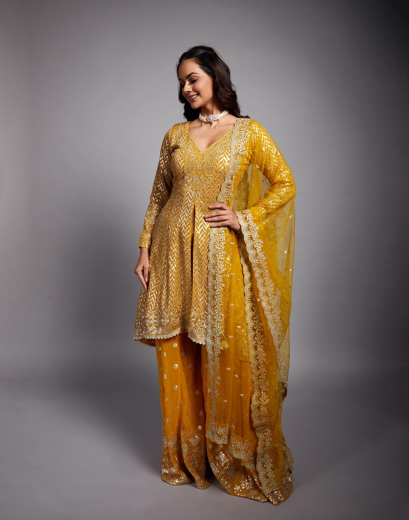 Mustard Yellow Embellished Salwar Suit Set