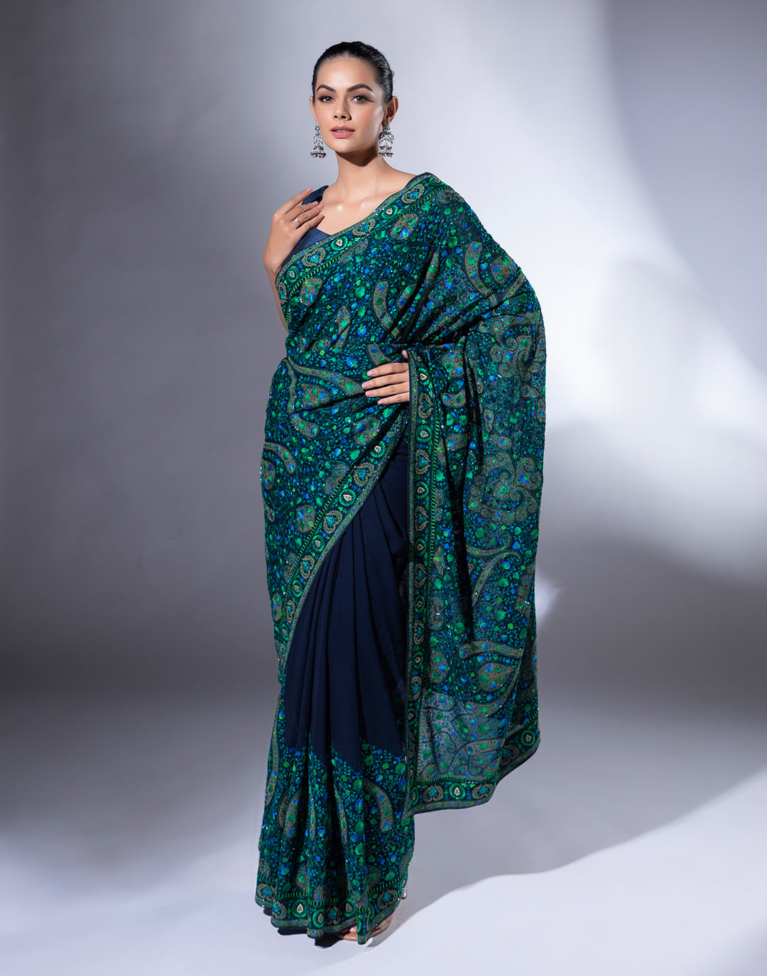 Fabulous navy blue lucknowi popular silk saree |stylebypanaash