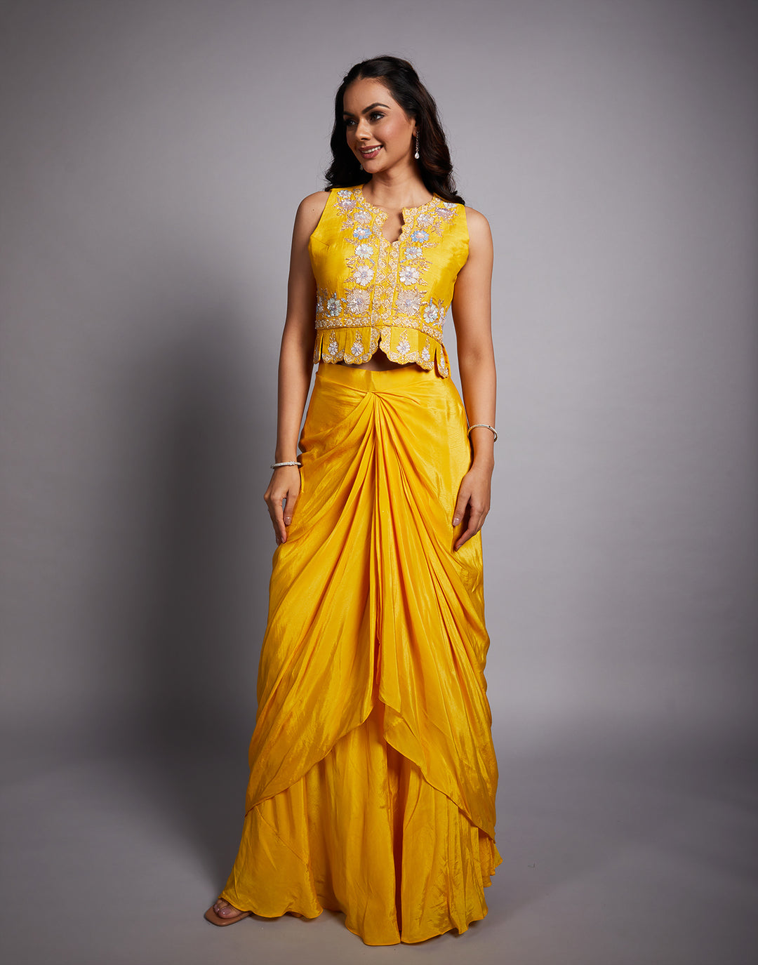 Yellow Ombre Haldi Outfit for Women | Embroidered Fusion Set  Roopkala
