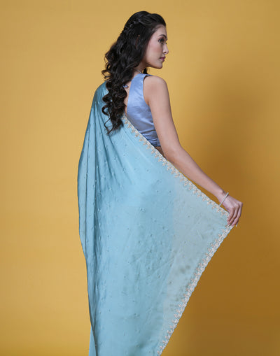 Ocean Reef Satin Embellished Saree