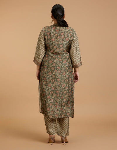 Olive Green Kalamkari Printed Workwear Kurta Set