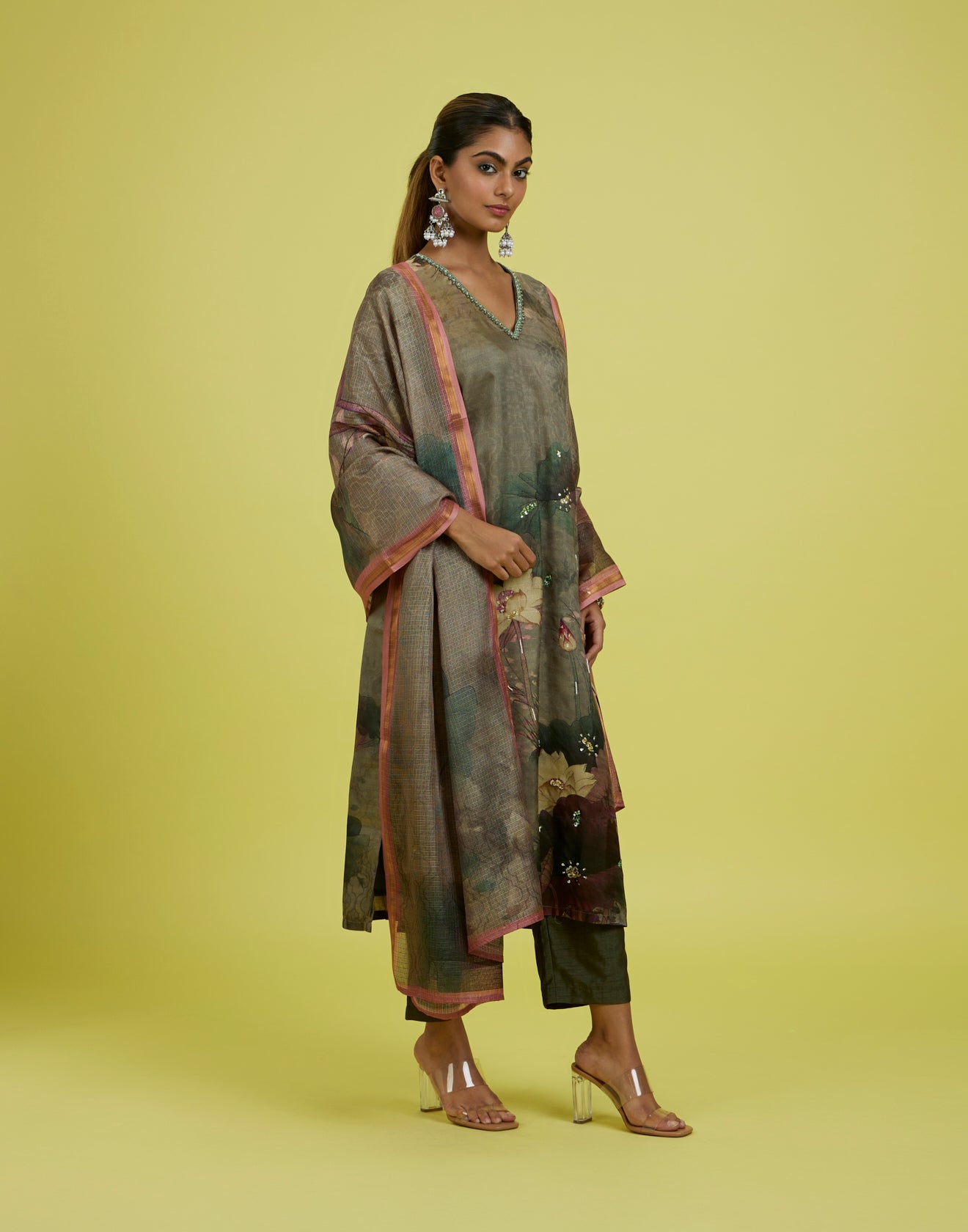 Olive Hues Floral Printed Kurta Set