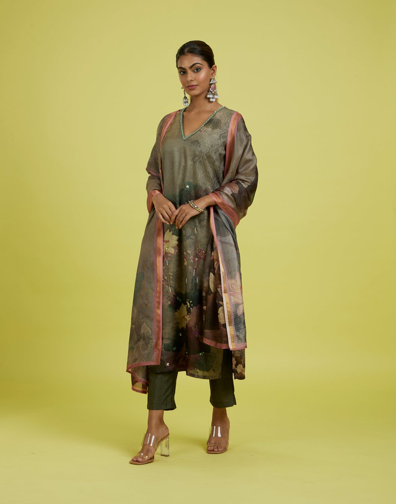 Olive Hues Floral Printed Kurta Set