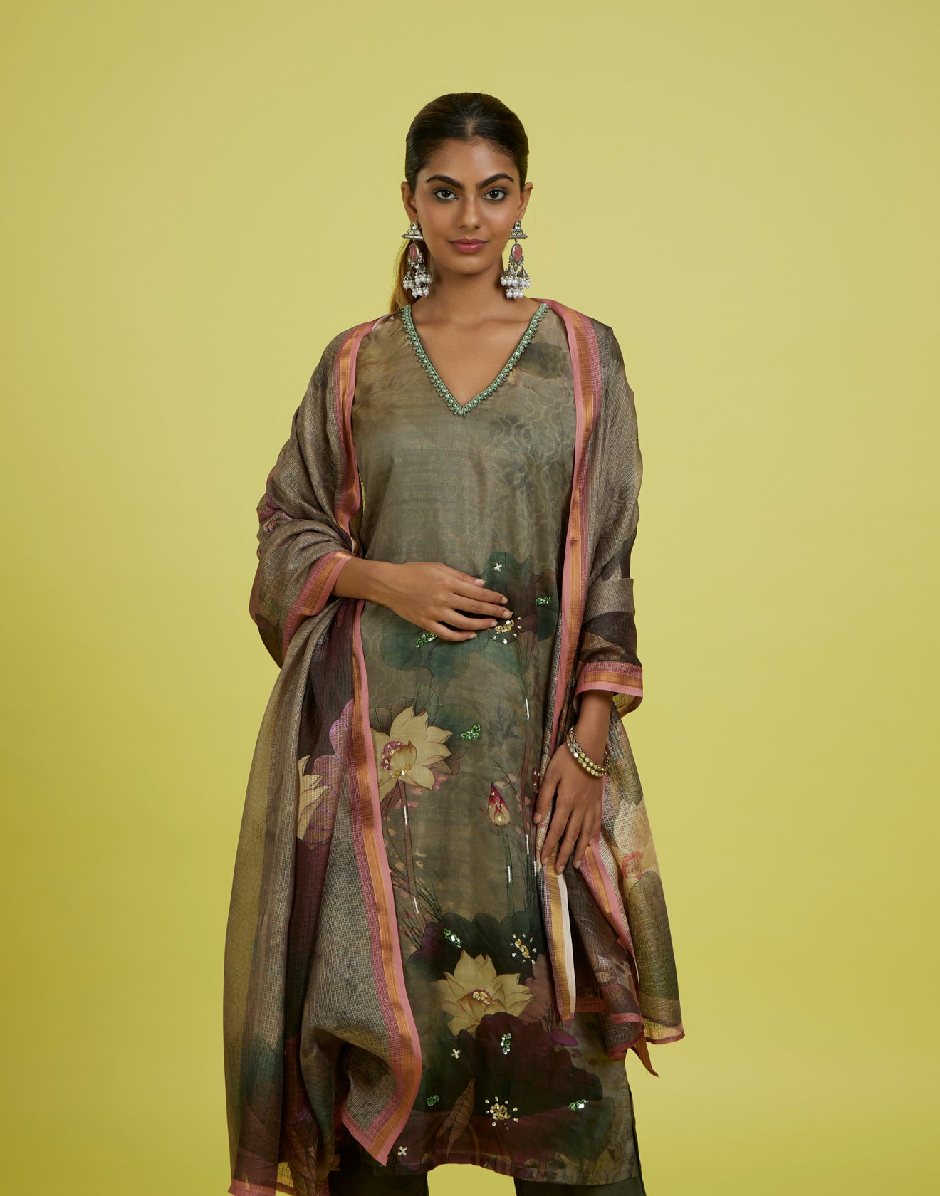 Olive Hues Floral Printed Kurta Set