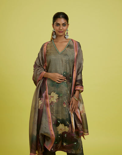 Olive Hues Floral Printed Kurta Set