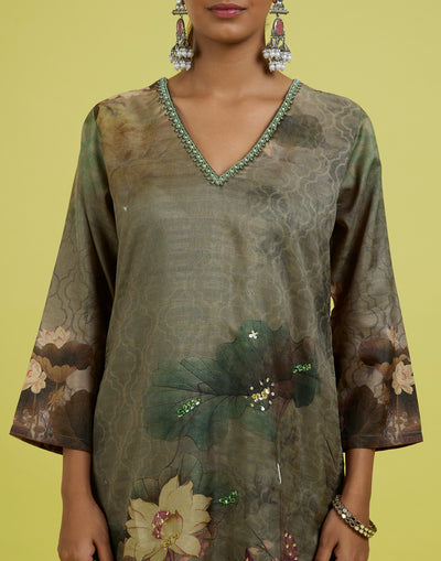 Olive Hues Floral Printed Kurta Set