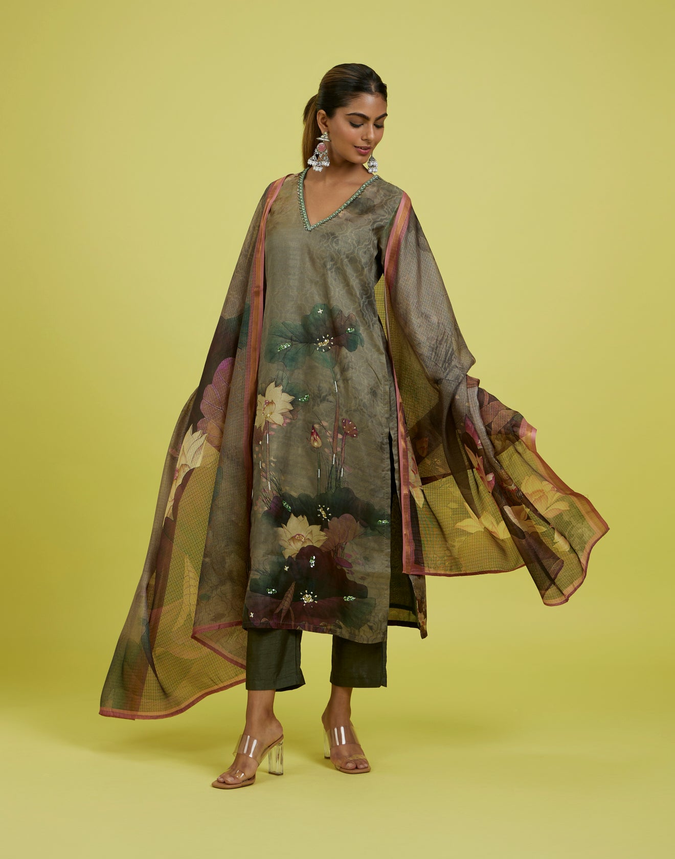 Olive Hues Floral Printed Kurta Set