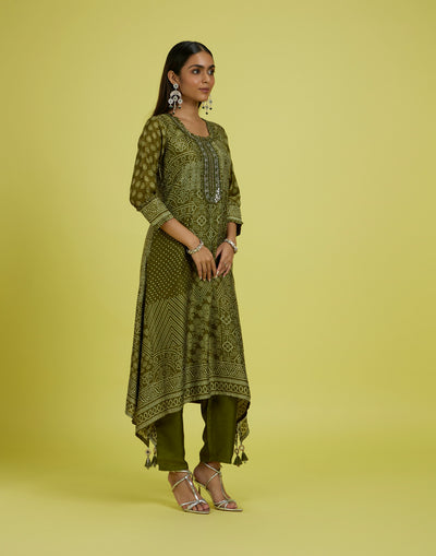 Olive Magic Bandhej Printed Festive Kurta Set