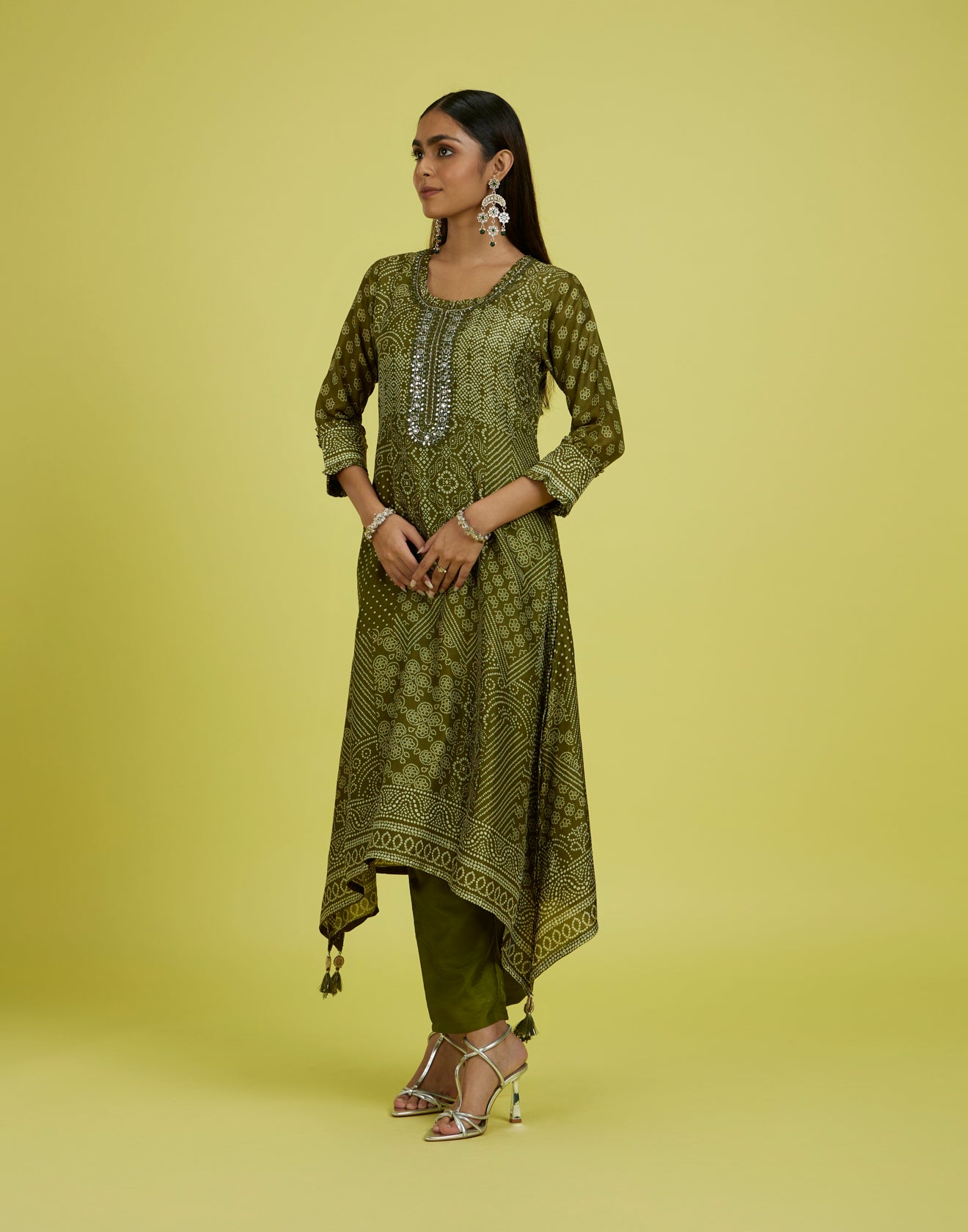 Olive Magic Bandhej Printed Festive Kurta Set