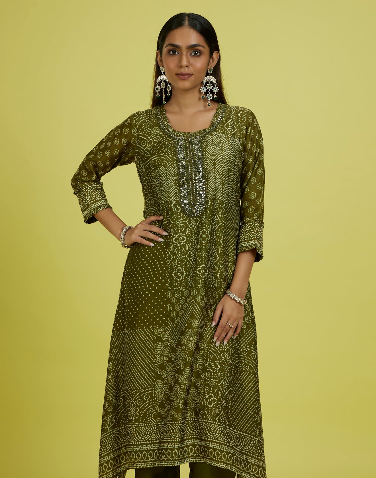 Olive Magic Bandhej Printed Festive Kurta Set