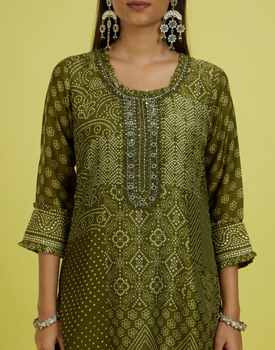 Olive Magic Bandhej Printed Festive Kurta Set