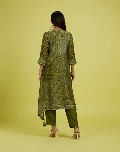 Olive Magic Bandhej Printed Festive Kurta Set