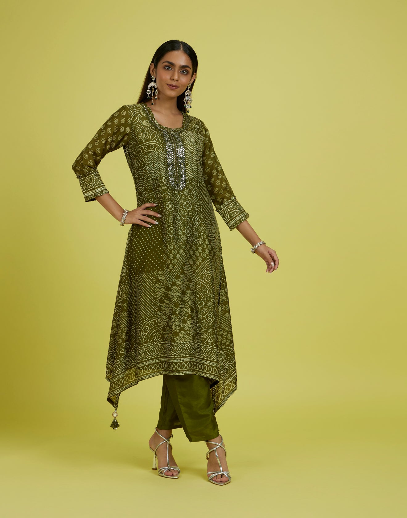 Olive Magic Bandhej Printed Festive Kurta Set