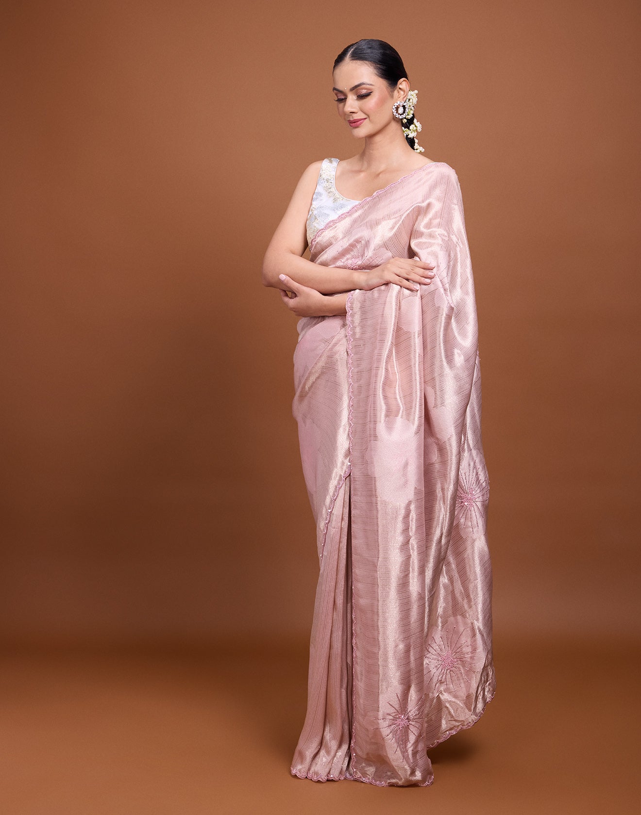 Onion Pink Embellished Festive Saree