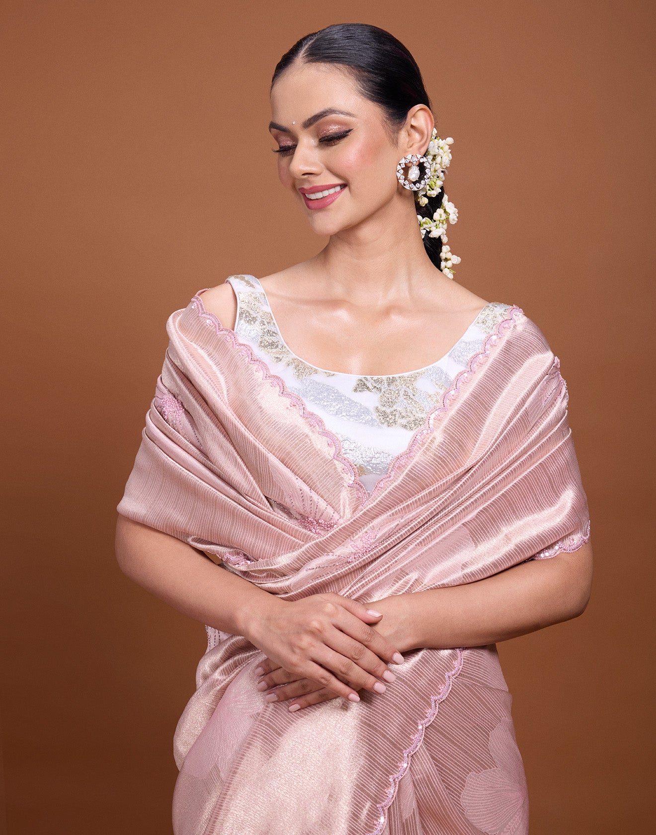 Onion Pink Embellished Festive Saree