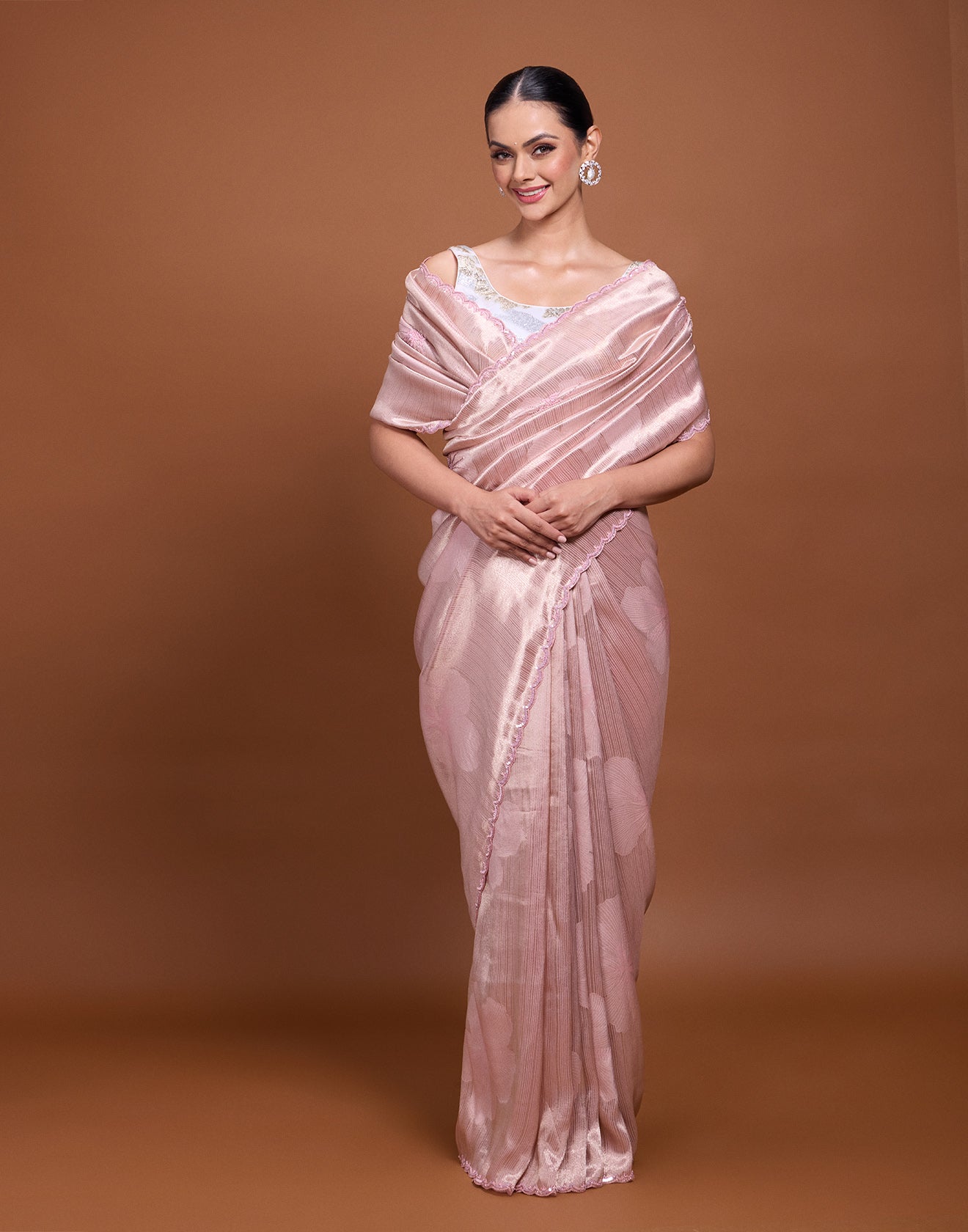 Onion Pink Embellished Festive Saree