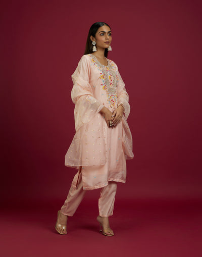 Opalescent Coral Embroidered Festive Kurta Set