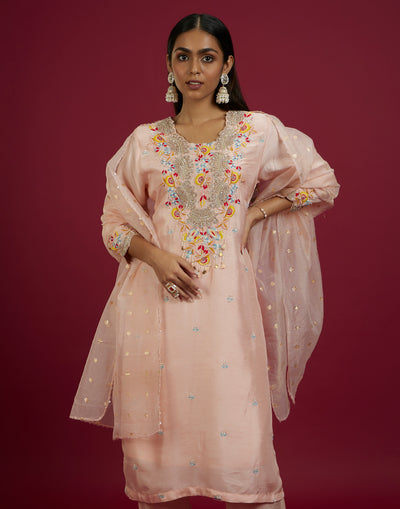 Opalescent Coral Embroidered Festive Kurta Set