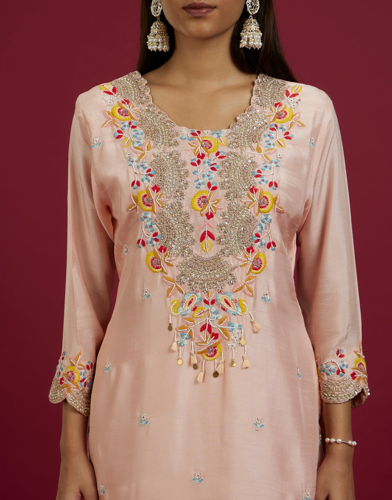 Opalescent Coral Embroidered Festive Kurta Set