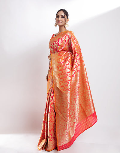 Orange And Peach Dual Tone Banarasi Silk Saree