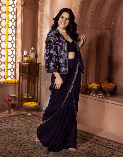 Orchid Charm Pre-Stitched Saree With Embellished Jacket