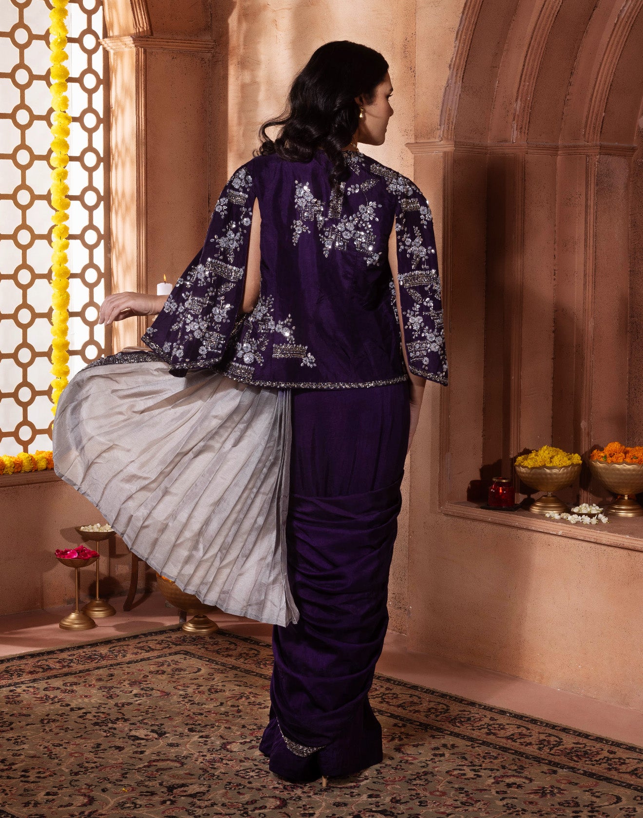 Orchid Charm Pre-Stitched Saree With Embellished Jacket