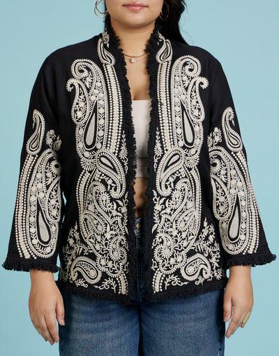 Buy Paisley Cluster Embroidered Cotton Jacket online