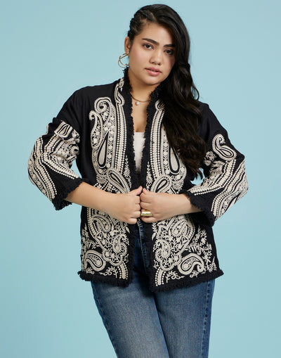 Buy Paisley Cluster Embroidered Cotton Jacket online