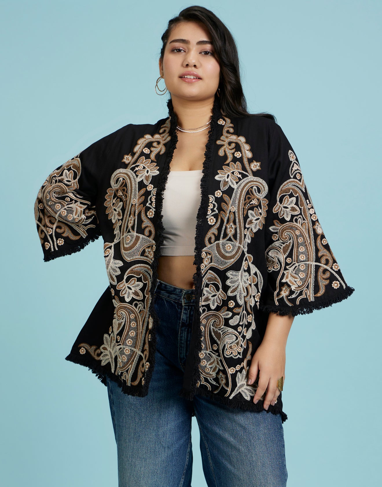 Paisley Drama Embroidered Cotton Jacket