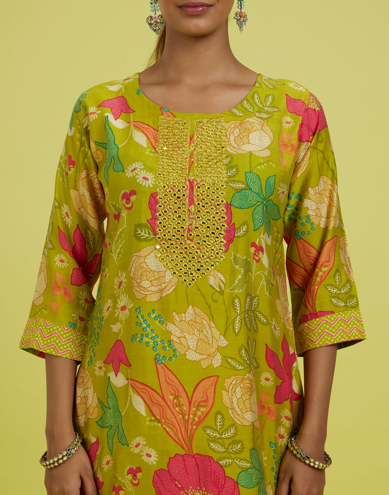 Parakeet Yellow Floral Printed Kurta Set