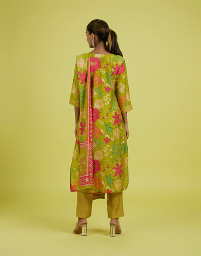 Parakeet Yellow Floral Printed Kurta Set