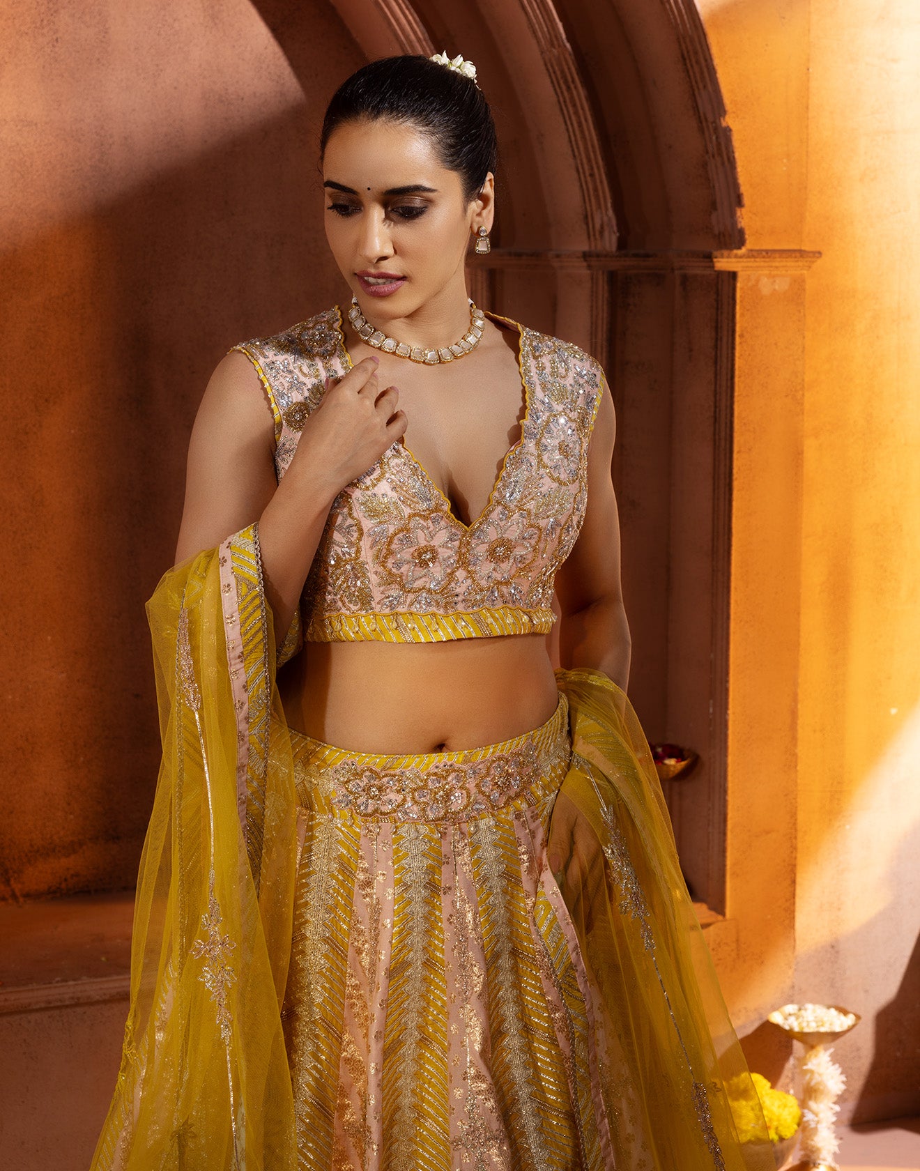 Pastel Multi Hue Gota Patti Embroidered Wedding Lehenga