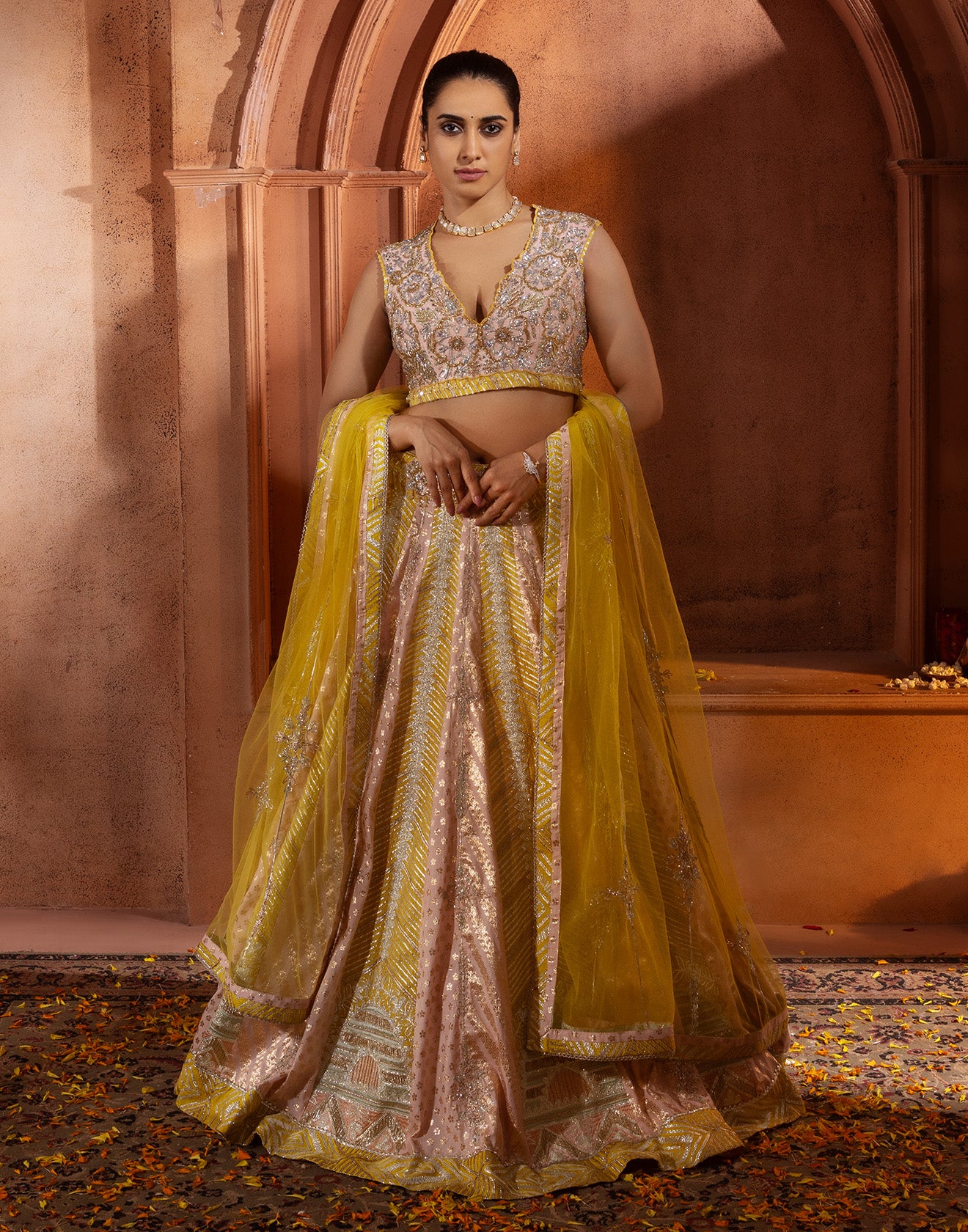 Pastel Multi Hue Gota Patti Embroidered Wedding Lehenga