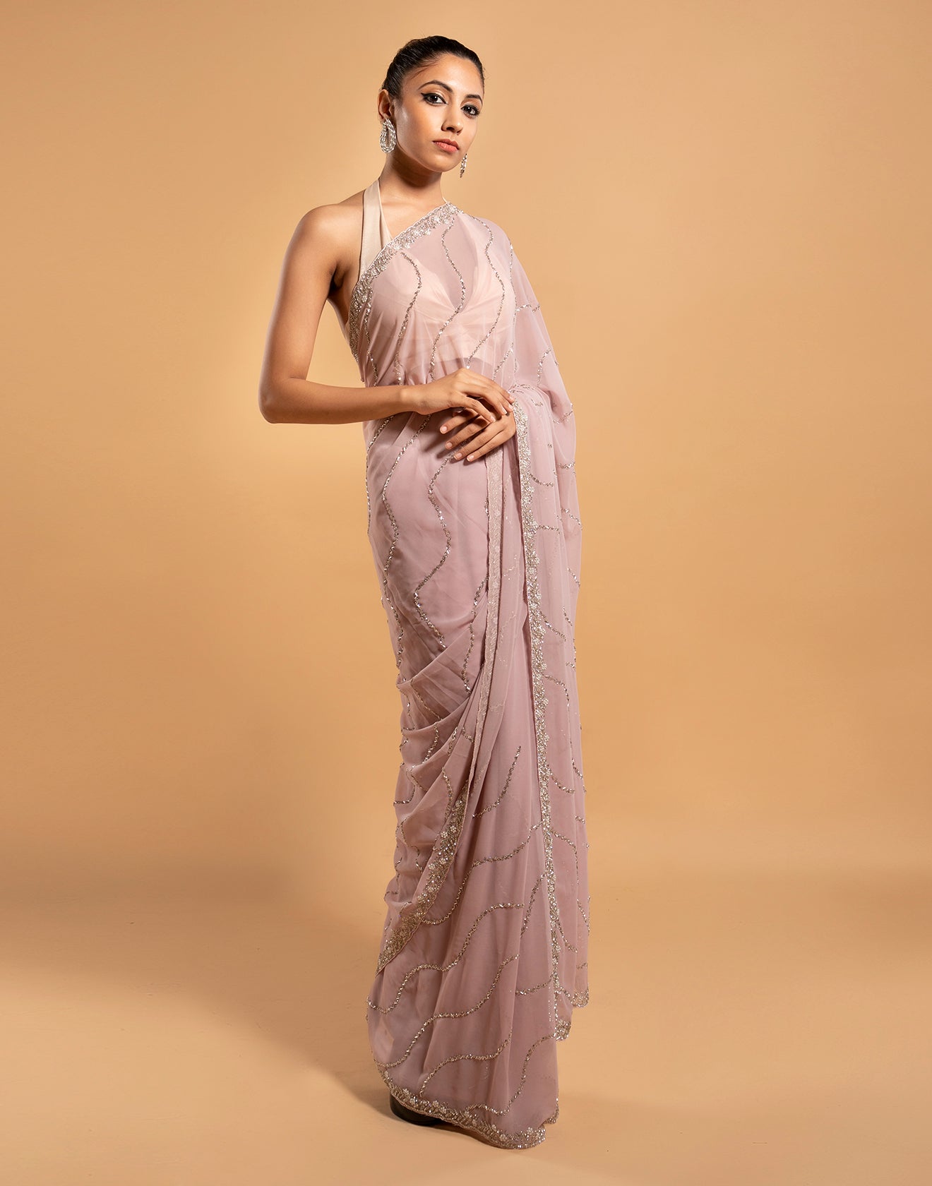 Pastel Pink Saree With Cutwork Embroidery Detailing