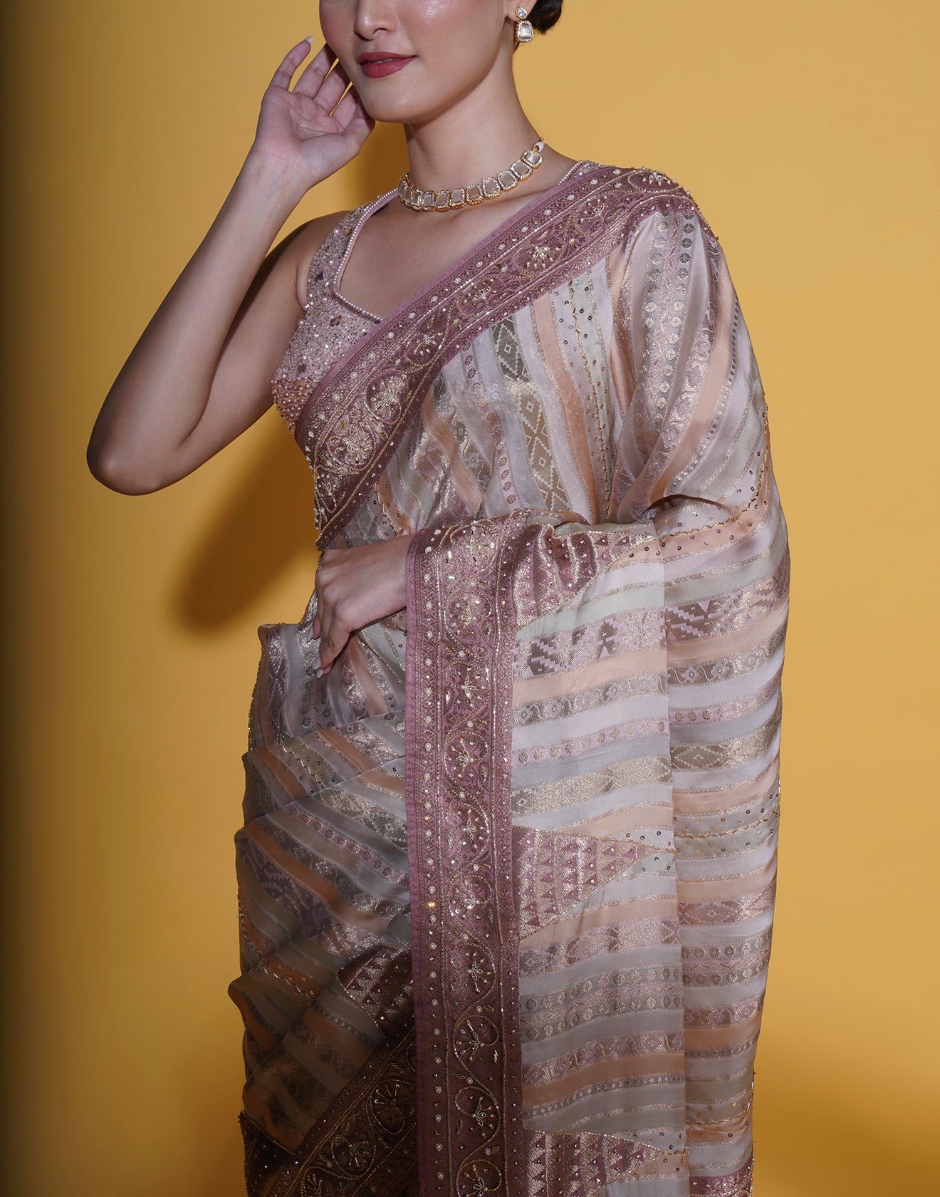 Pastel Mellows Embellished Silk Saree