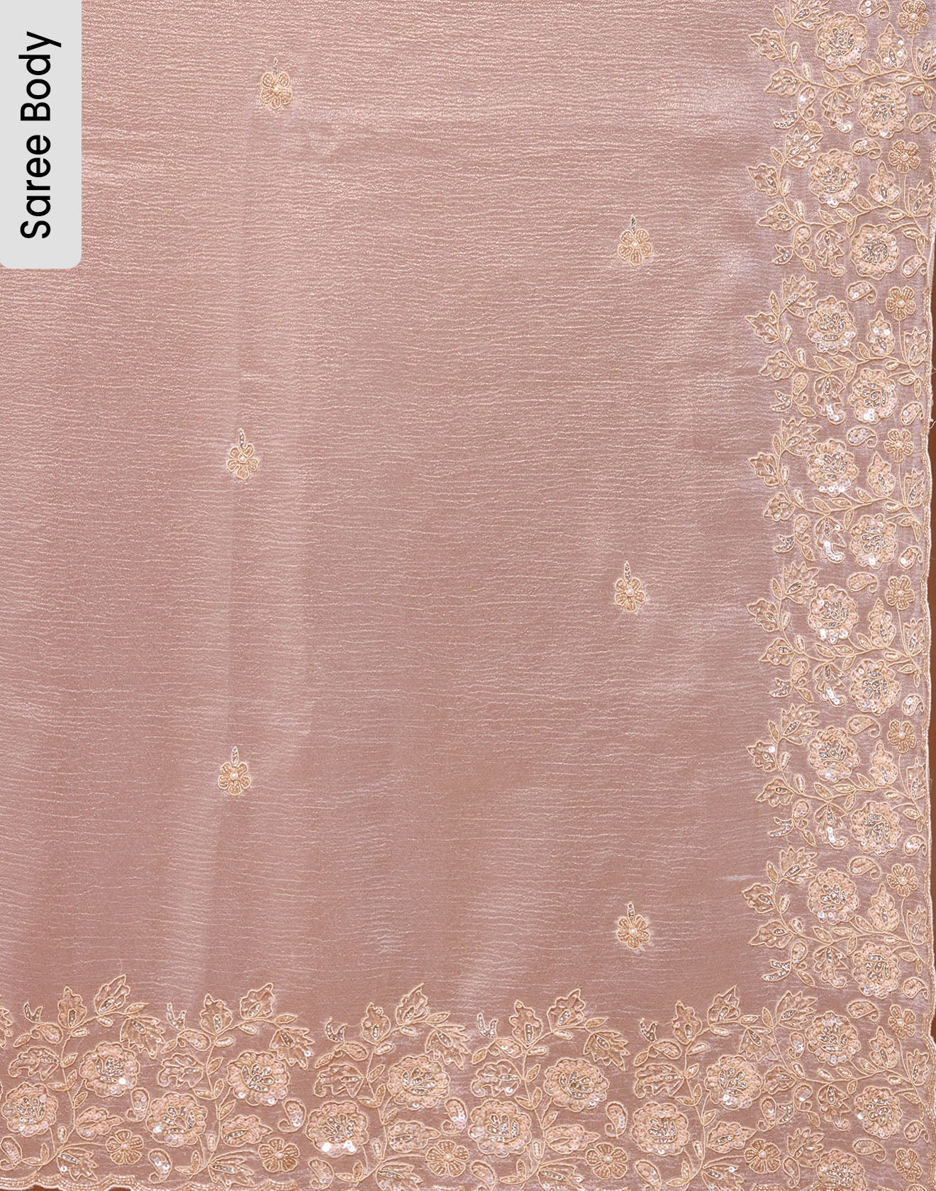 Pearl Beige Crushed Shimmer Tissue Silk Saree