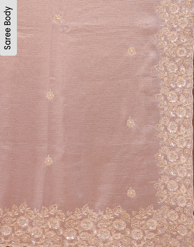 Pearl Beige Crushed Shimmer Tissue Silk Saree