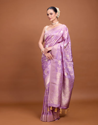 Pearl Lavender Zari Floral Jaal Silk Saree